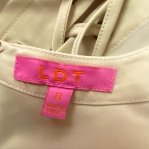 L T D Lace Up Front Slight Puff Short Sleeves Mini Dress. Cream (Stone)  Sz 8 - Picture 7 of 11